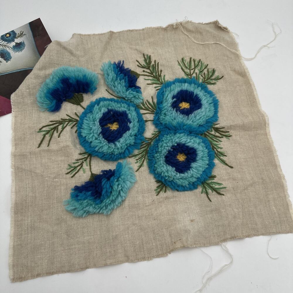 Vintage Finished Mum Crewel Embroidery Folk Flower Floral Panel 17x17
